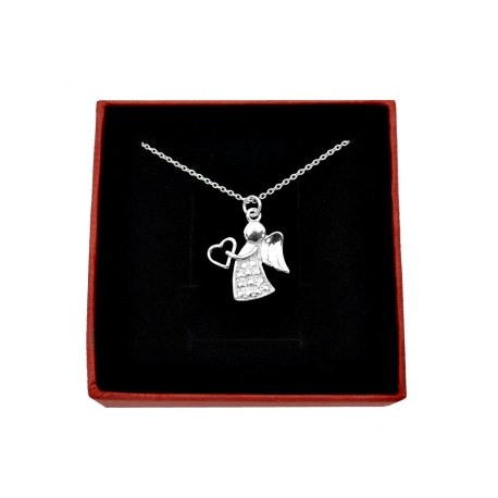Aniołek z sercem - srebrny naszyjnik.