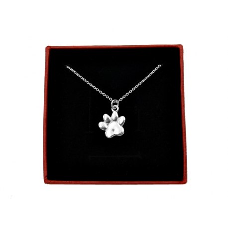 Srebrny naszyjnik łapka psa kota + pudełko