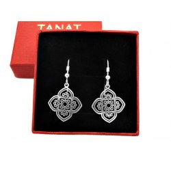 Srebrne kolczyki wiszące ażurowe mandala + pudełko