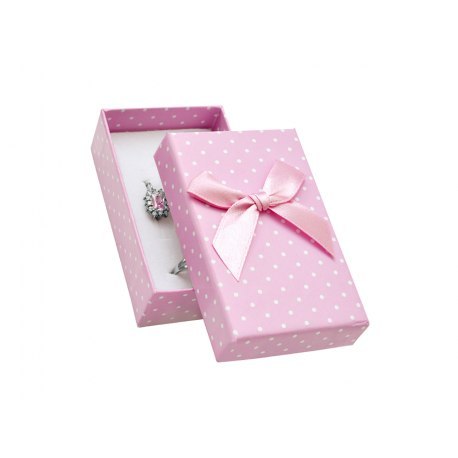 Pudełko 5x8x3 cm - różowe w kropki, duża kokarda