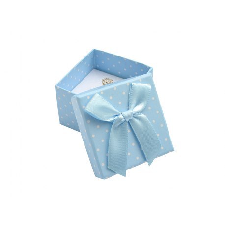 Pudełko 5x5x3,5 cm - niebieskie w kropki, duża kokarda