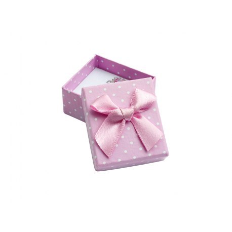 Pudełko 4x4x3 cm - różowe w kropki, duża kokarda