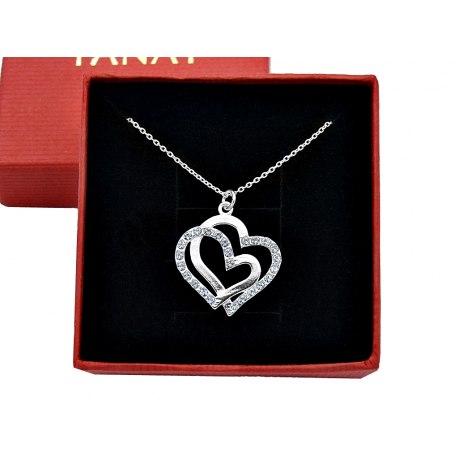 Srebrny naszyjni serce z cyrkoniami + pudełko