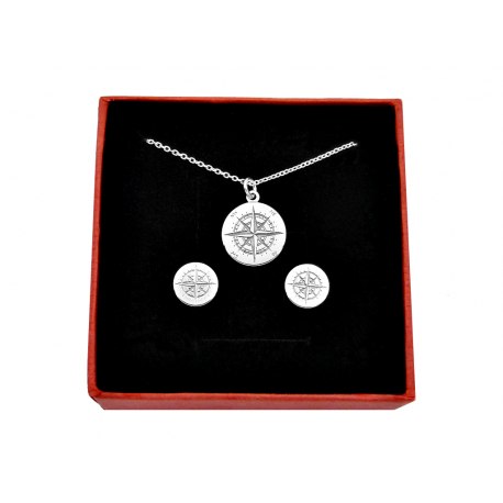 Srebrny komplet kompas, róża wiatrów