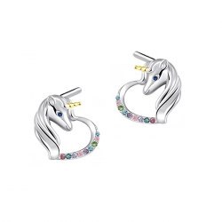 Srebrne kolczyki serca jednorożec złoty róg mix