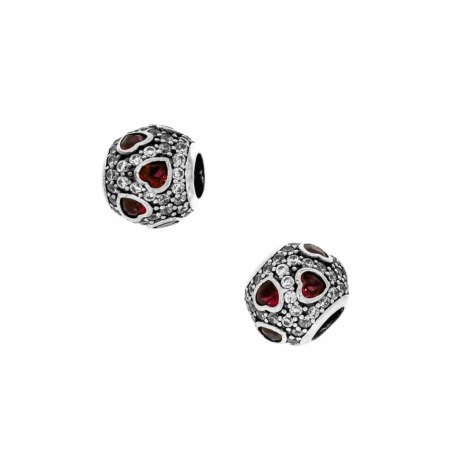 Srebrny koralik modułowy Beads rubinowe serduszka