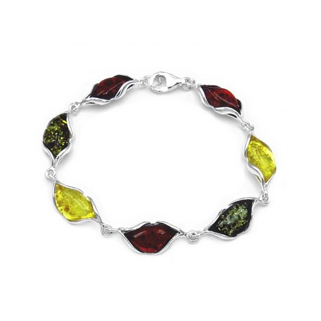 Srebrna bransoletka mix bursztyn pudełko