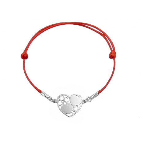 Srebrna sznurkowa bransoletka serce serca