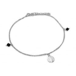 Srebrna bransoletka na nogę moneta czarna