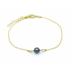 Pozłacana bransoletka z czarną perłą 6mm Swarovski