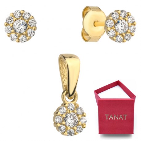 Złoty 585 komplet kółeczka z cyrkoniami pudełko