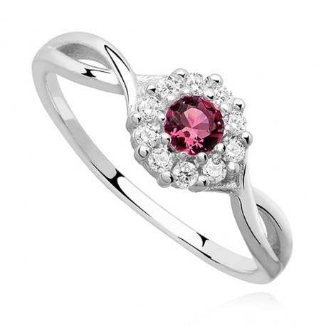 Srebrny zaręczynowy pierścionek rubinowa cyrkonia